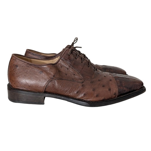Belvedere Florence Crocodile Ostrich Dress Shoes Men 11M Brown Exotic Italian